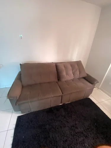 Sofá-Cama Casal Retrátil e Reclinável 3 Lugares Veludo Marrom 220cm - Ótimo Estado