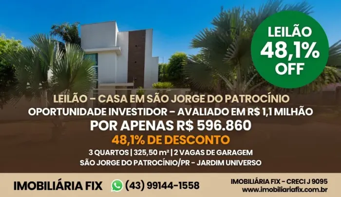 INVESTIMENTO DE LUXO: ECONOMIZE R$ 553 MIL NA COMPRA DESTA CASA DE 325m² EM SÃO JORGE DO P