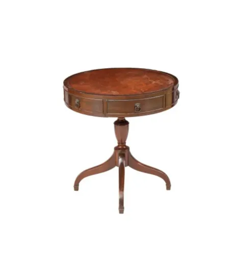 Linda e única mesa lateral em mogno com puxador de leão em bronze