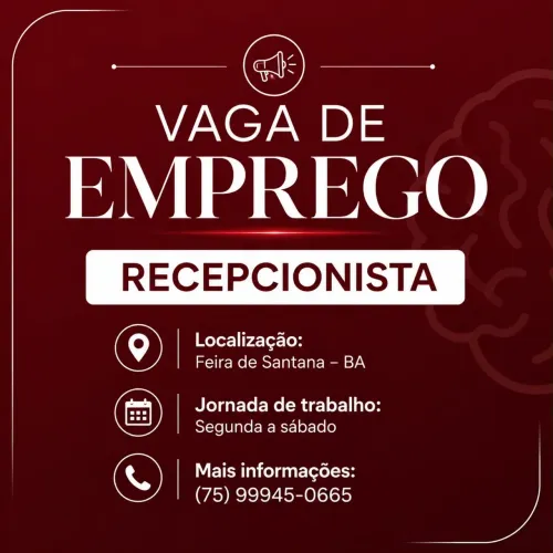 Vaga de emprego Recepcionista
