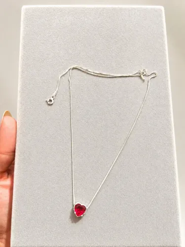 Colar prata Coração vermelho
