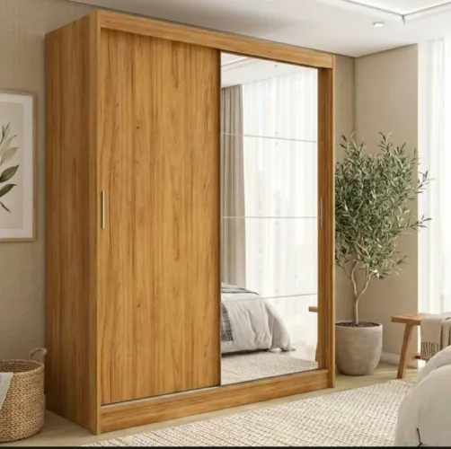 Guarda-roupa Casal com Espelho Duas Portas de Correr e 4 Gavetas em MDF. Com montagem!