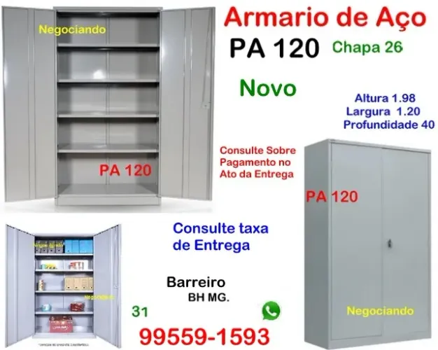 Armário de aço PA 120 Novo Industria Comercio Loja Roupas Fabrica Escola auto casa indust