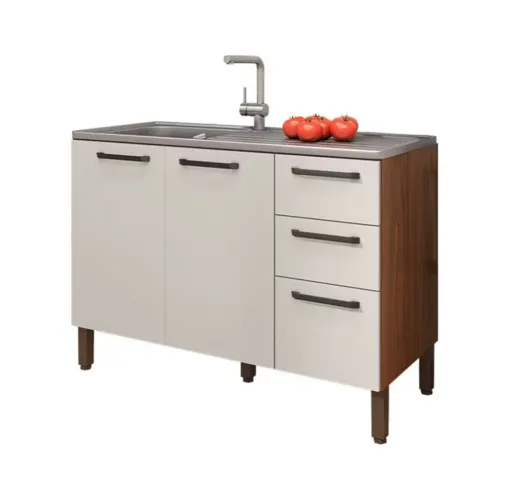 Balcão de Cozinha para Pia 120 Cm Mad 3 Portas 2 Gavetas