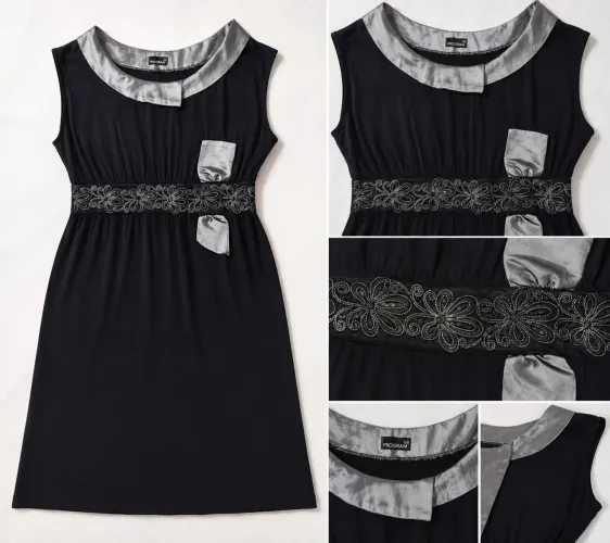 Vestido Feminino Preto com Detalhes Prata - Excelente Estado