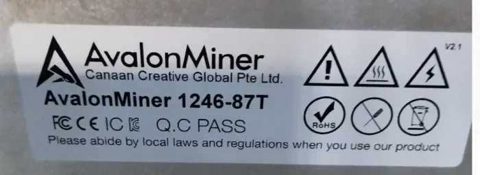 Mineradora Cripto Asic Avalon A1246-87t Btc 87th/s Usada 220V