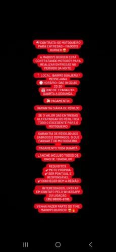 Vaga pra motoboy/ guajeru