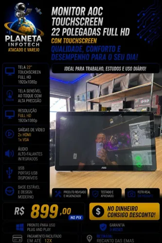 Monitor AOC Touch-screen 22 Polegadas FULL HD com 2 HDMI ( com garantia )