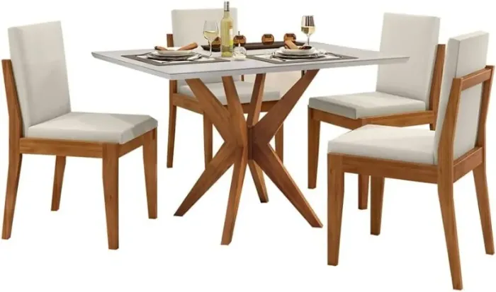 Mesa Retangular com Tampo de Vidro Off White - 4 Lugares