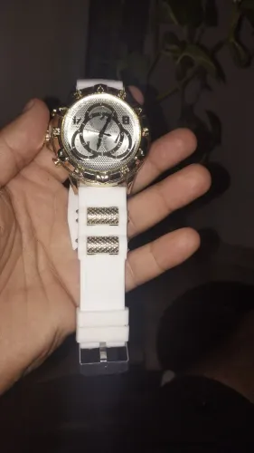 Relógio Novo com lacre Branco com dourado masculino.