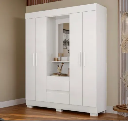 Guarda-Roupa Capelinha Aurora 1,49 m Branco com Espelho