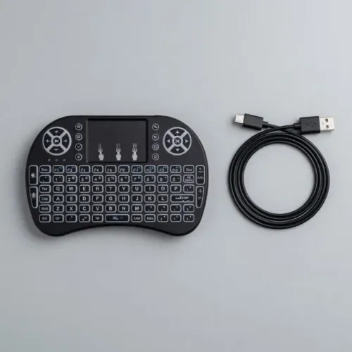 Mini Teclado Sem Fio com LED e Mouse Recarregável 2.4GHz ABNT com Ç para TV Box e PC