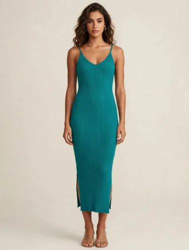 Vestido canelado verde escuro ginger
