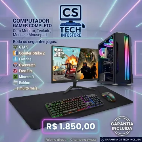 PC Gamer Completo + Monitor e Kit De Teclado e Mouse RGB | Novo - Com Garantia