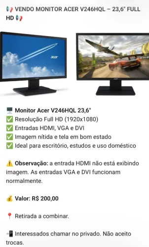 Monitor Acer VGA DVI HDMI 