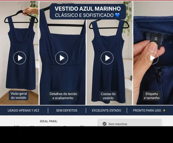 Vestido Azul Marinho Elegante Feminino Seminovo | Usado Apenas 1 Vez