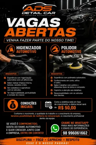 ? VAGAS ABERTAS ? ESTÉTICA AUTOMOTIVA