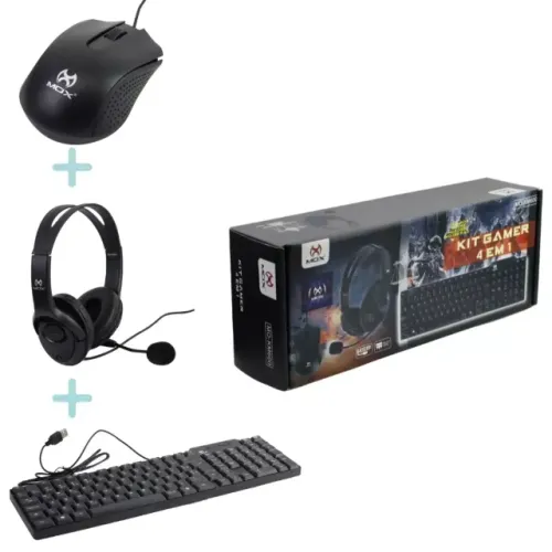 Kit Gamer Teclado Mouse Fone Mousepad Mox MO-KM600 Preto