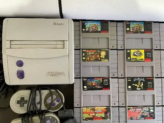 Super Nintendo Com Cabos Fonte Controles E Fitas Originais