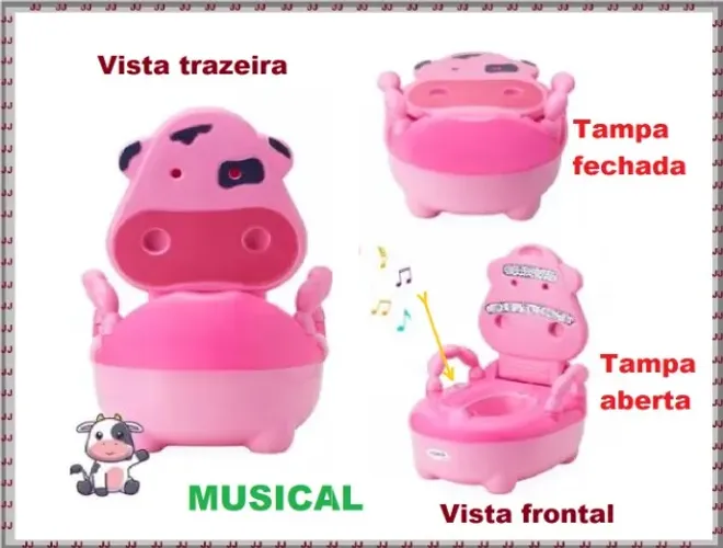 Troninho pinico mimoso rosa vira banco com som