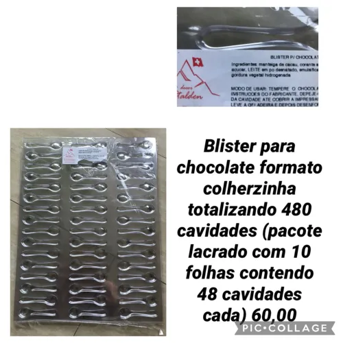 Blister para chocolate formato colherzinha totalizando 480 cavidades