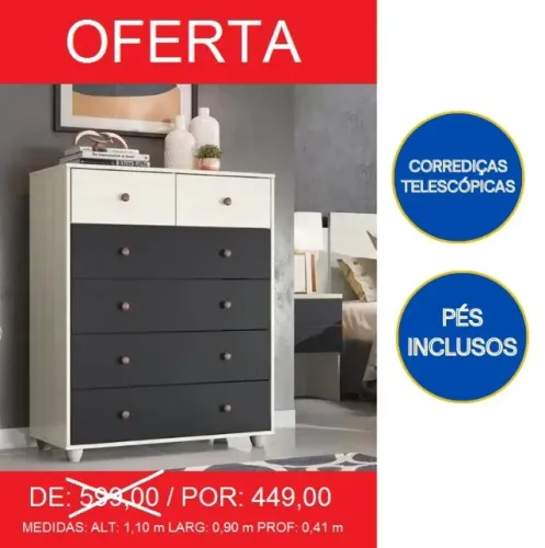 Comoda com corrediças telescopicas - Entrega e montagem gratuita
