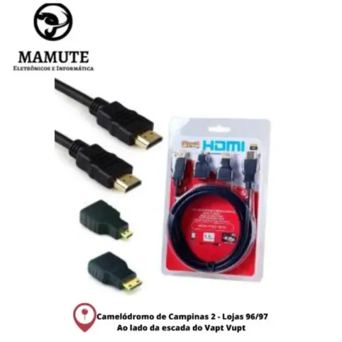 Cabo HDMI 1.4 Full Hd 3 x 1 Adaptador Mini Hdmi e Micro Hdmi 1.8m