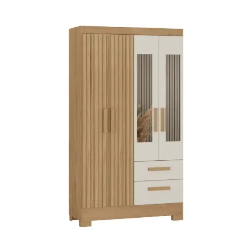 Roupeiro Fortaleza Plus 4 Portas c/ Espelhos Natura/Off White Frete Grátis - Até 12x