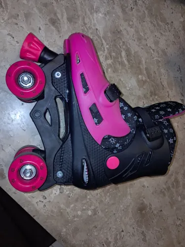 Patins 4 Rodas Classico Pink Glitter Roller Skate Feminino Dm Toys