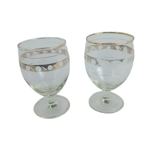 PAR DE TAÇAS VINTAGE VIDRO TRANSPARENTE COM BORDA E FRISO DOURADO - USADO