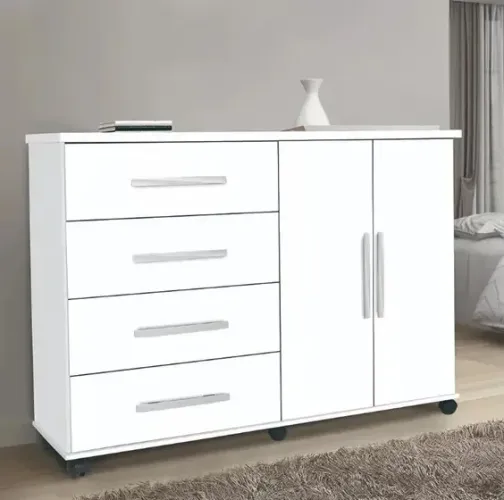 Cômoda 4 Gavetas e 2 Portas Branco Móveis Primus Bali