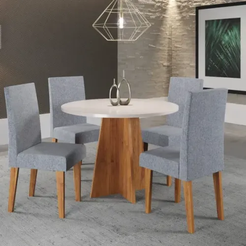 Mesa De Jantar Redonda Com 4 Cadeiras