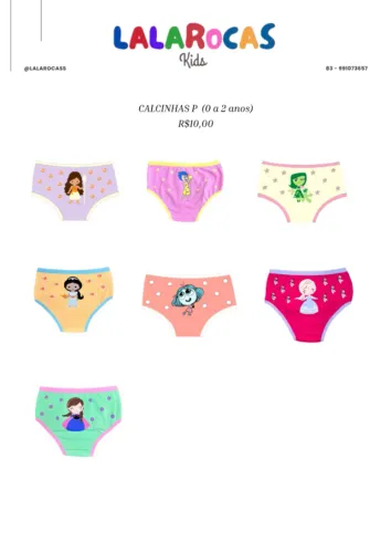 kit com 5 calcinhas infantil com desenhos em algodao