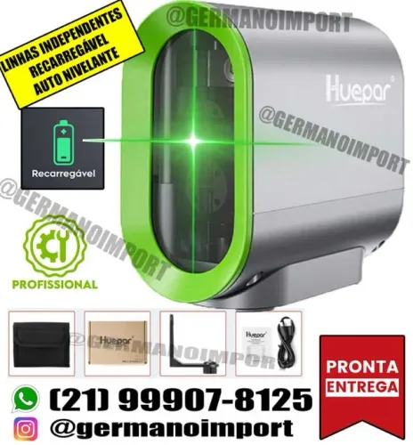 Nível a Laser Verde Auto Nivelante Huepar + Acessórios ? Recarregável ? Pronta Entrega
