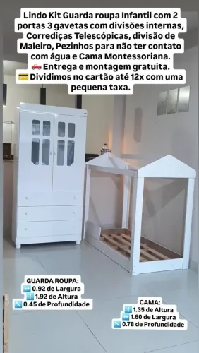 Entrega e montagem gratuita, lindo kit guarda roupa infantil + Cama Montessoriana.