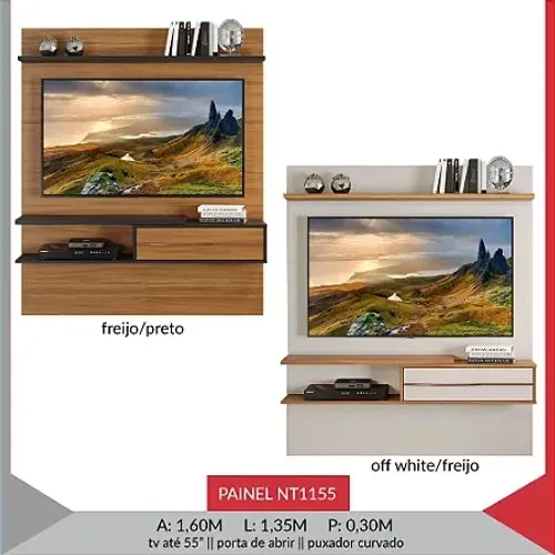 Painel para tvFreijo/Preto ou Off White/Freijo 1,35x1,60