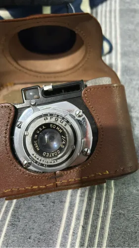 Antiga 1930 Argus AF 35mm Câmera f4.5 Anastigmat Preta Baquelite Art Deco com Estojo