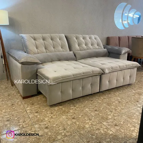 Sofá retrátil e reclinável 5 lugares cinza claro