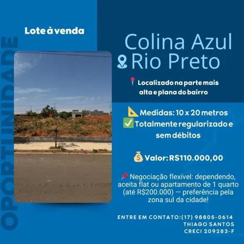 Terreno à venda no Colina Azul  oportunidade única!