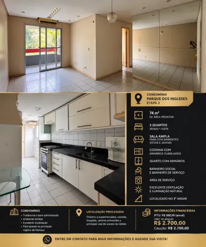 Apartamento 3 Quartos com Suíte para Alugar Parque dos Ingleses | R$ 2.700