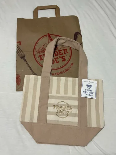 Bolsa Tote Trader Joe?s Listrada - Nova com Etiqueta cor bege