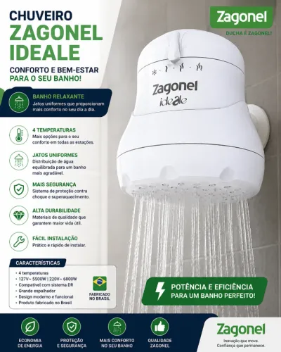 Chuveiro 220vts de 5500 wats da zagonel ( produto novo e lacrado )