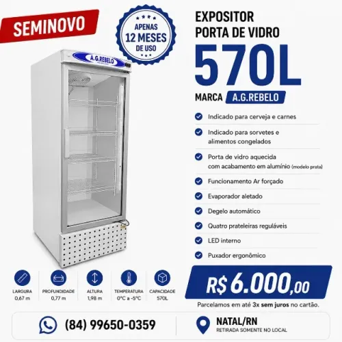 Expositor Refrigerado 570L Porta de Vidro A.G. Rebelo - Seminovo