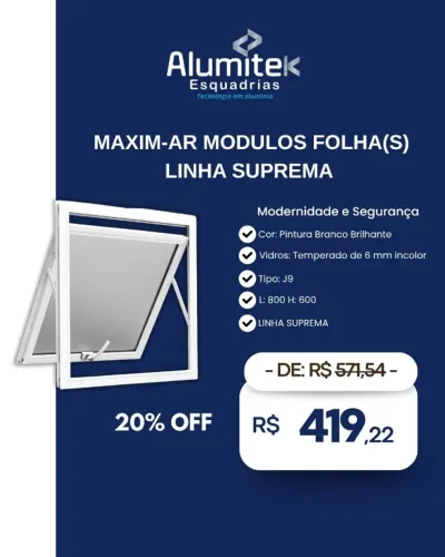 Janela Alumínio Maxim ar 0,80 x 0,60 Linha suprema
