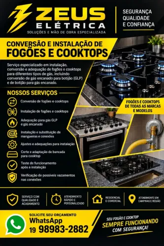 Instalação e conversão de fogão e cooktop