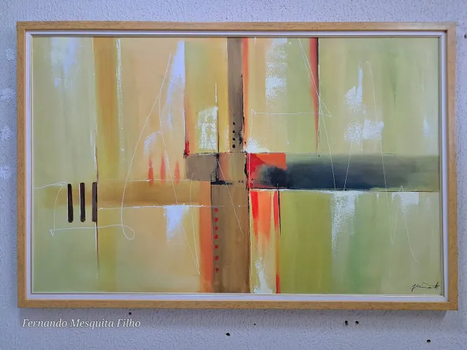 Quadro abstrato geométrico em tons terrosos e verde