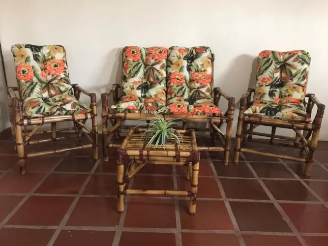 Sofás de bambu jogo completo cadeiras de bambu 1 linha 