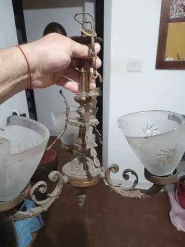Lustre antigo metal 3 lâmpadas 