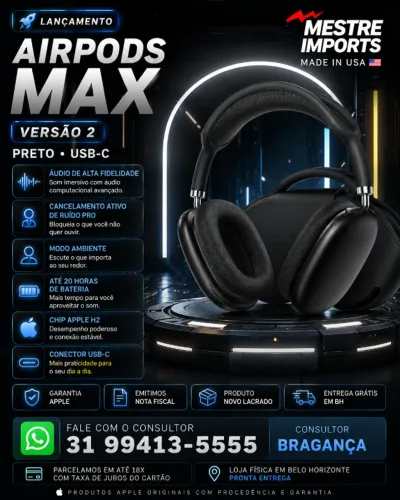 AirPods Max Versão 2 USB-C Preto Novo Lacrado Garantia Apple