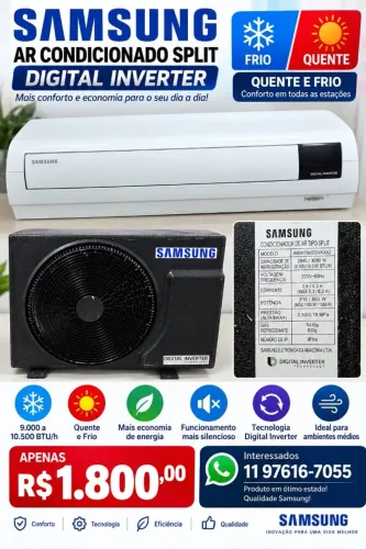 Ar condicionado digital inverter 9000 BTUs - Quente/Frio - Samsung - 220v